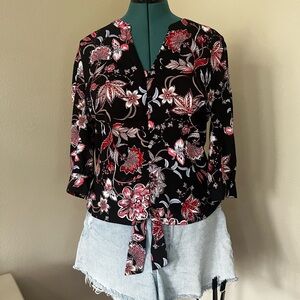 Floral Women's Blouse in Black and Red